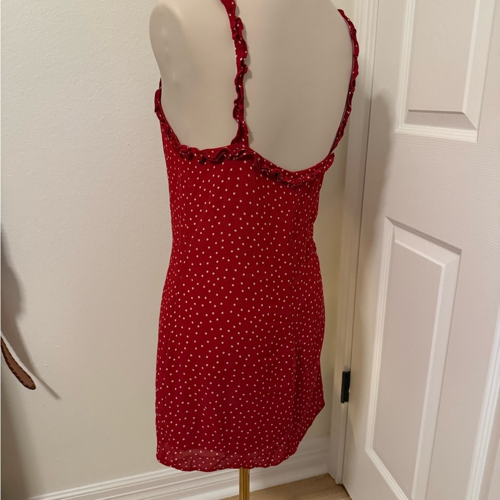 Reformation Size 8 Red white Polka Dot Mini Dress - Picture 4 of 6